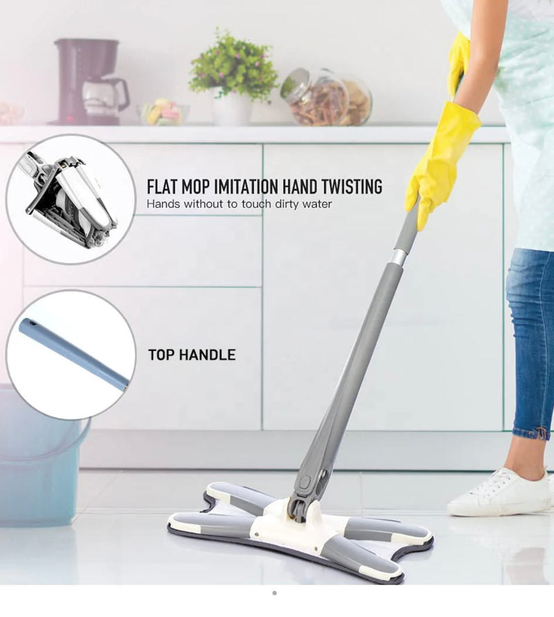 X Shape Mop Floor Cleaning Hands-free With 1 Super-absorbent Microfiber Pads.