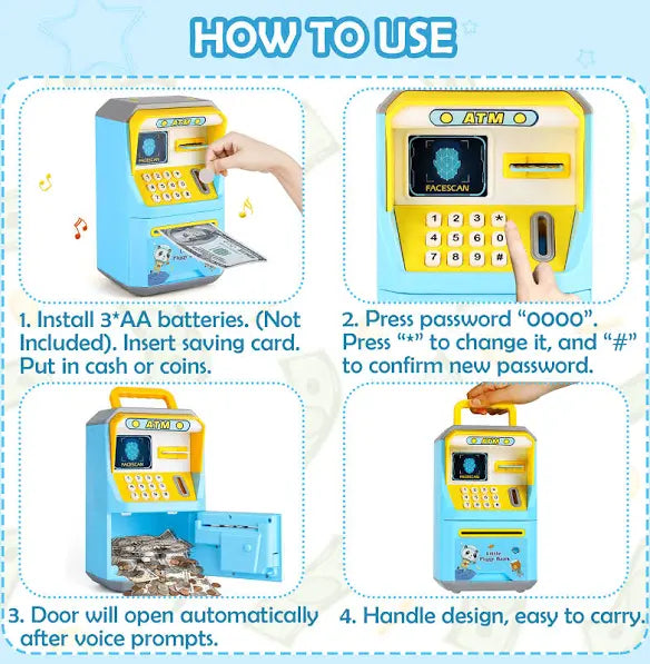 Electronic piggy Bank ATM with password for kids savings(Doremon version”