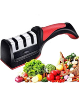 Manuel red black knife sharpener 3 stage sharpening tool